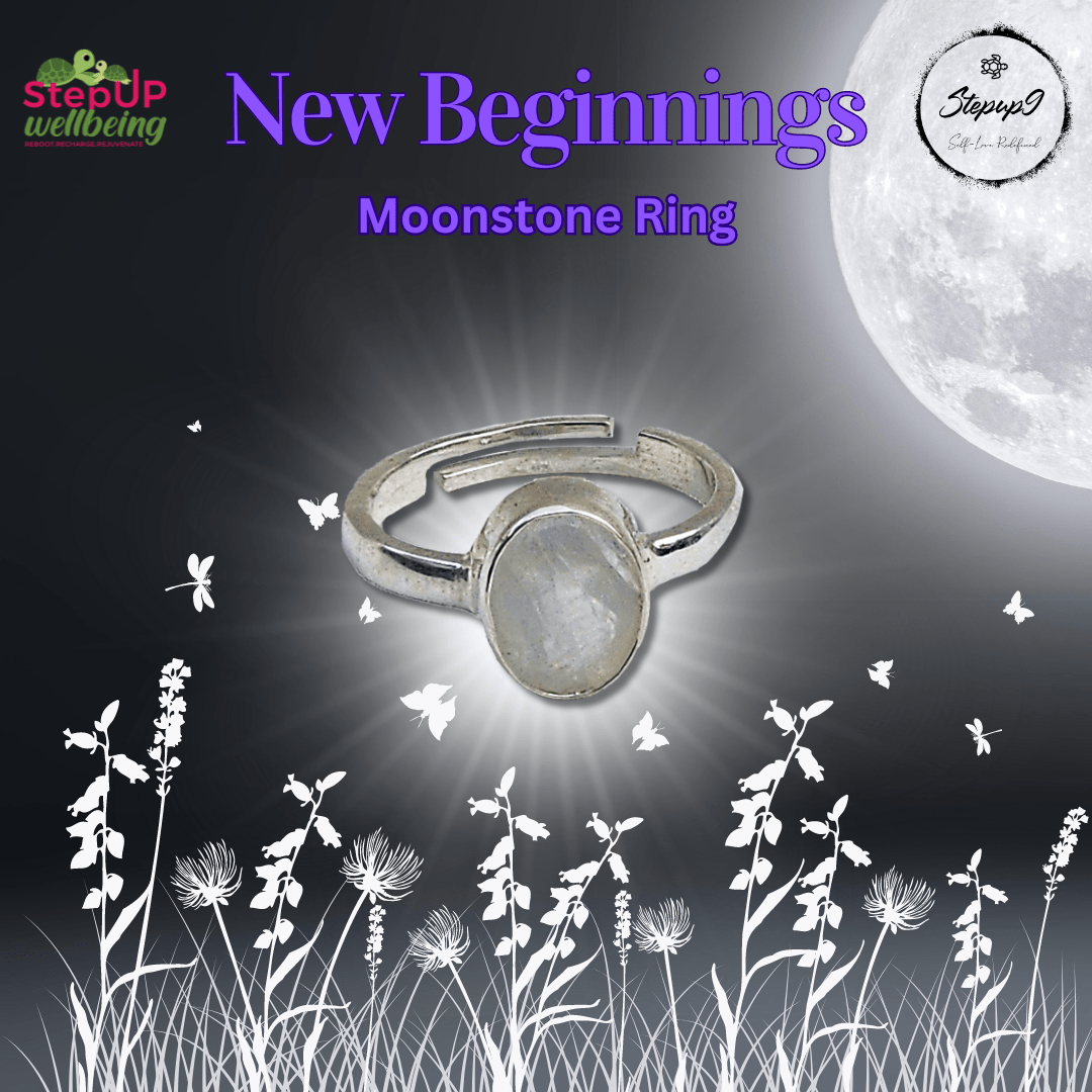 Silver Ring Adjustable - White Rainbow Moonstone - Stepup9