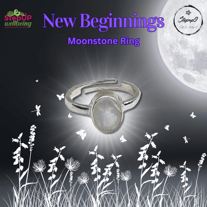 Silver Ring Adjustable - White Rainbow Moonstone - Stepup9