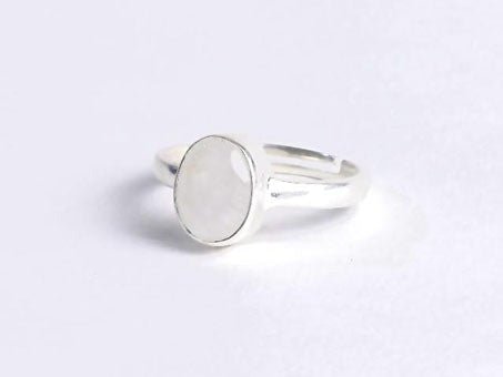 Silver Ring Adjustable - White Rainbow Moonstone - Stepup9